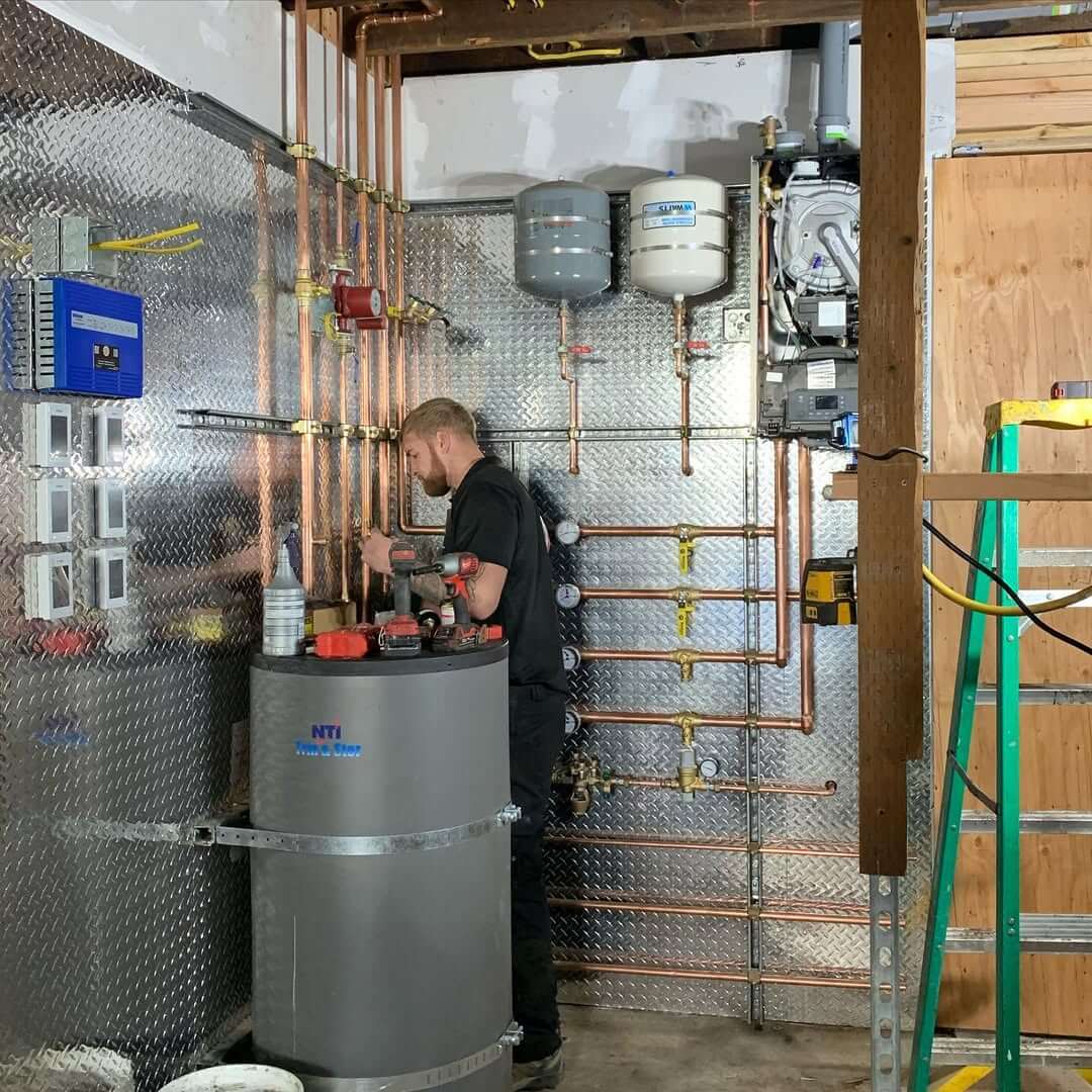 NTI TRX boiler with indirect storage tank. Flow Masters Plumbing are the first company in the Bay Area to install the new NTI TRX.