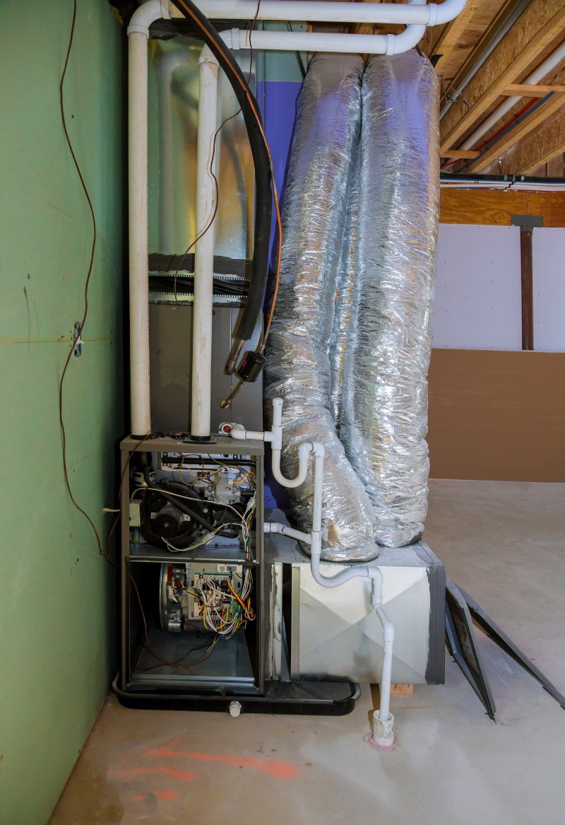 Residential furnace with exposed components.