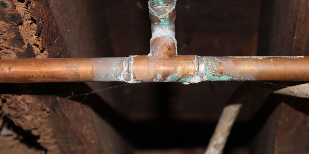 Plumber inspecting condensation and moisture forming on cold basement pipes to identify the cause of sweating pipes | Why Are Your Basement Pipes Sweating?